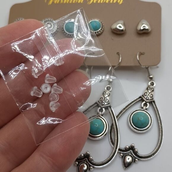 DREAM CATCHER feather turquoise silver boho earring bundle - Picture 4 of 5